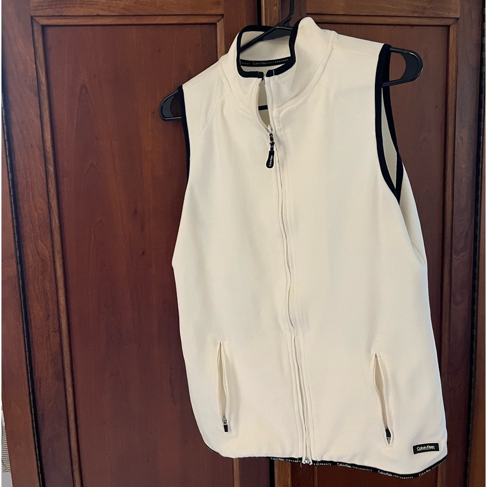 Calvin Klein, large, soft fleece vest.  White with black trim. Size L